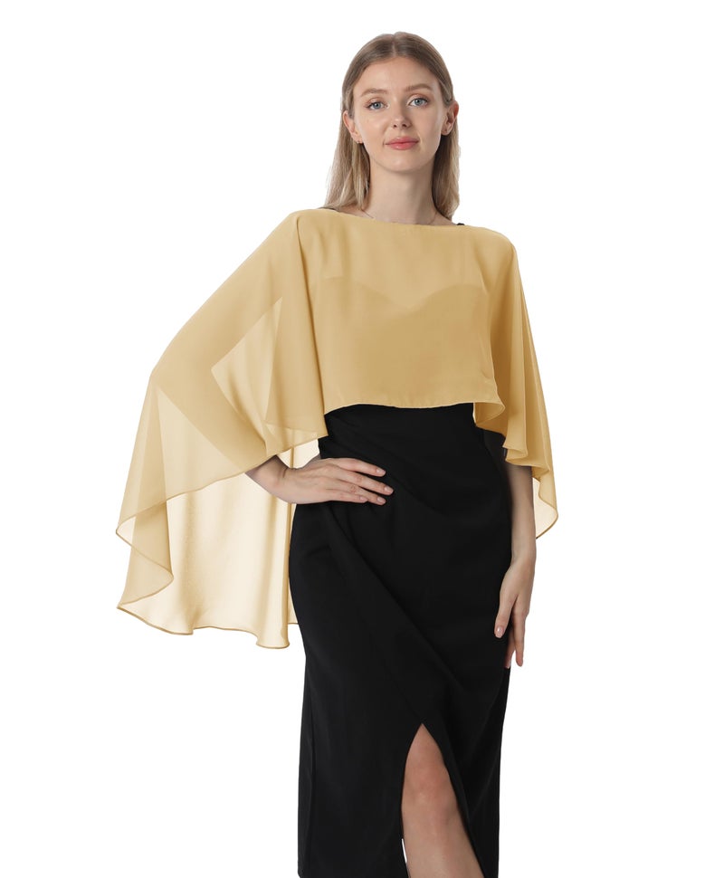 Hotshawl كابليت هوتشول للنساء شيفون كاب شالات ولفات لفستان المساء أغطية زفاف (ذهبي) - Image 1